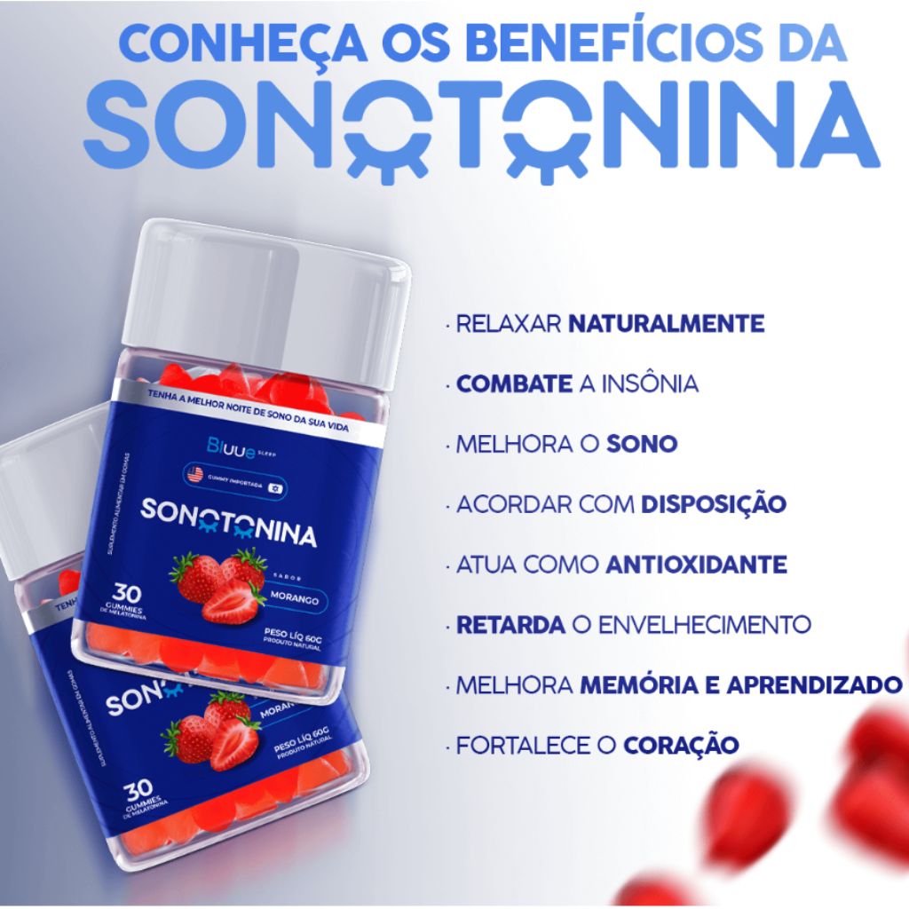 Transforme suas noites com Sonotonina Gummie, a melatonina natural que regula o sono, alivia o estresse e melhora a disposição. Tenha um sono profundo e acorde renovado todos os dias!
