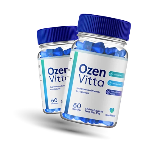 Suplemento natural OzenVitta em cápsulas. O produto é apresentado em uma embalagem moderna e vibrante, destacando seus benefícios: emagrecimento saudável, redução do apetite e aumento do metabolismo. Ideal para quem busca perder peso com segurança e eficácia.